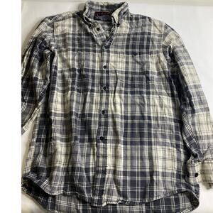 Classic Est 2001 MEN’S L Shirt Long Sleeve Button Down Plaid White Gray